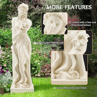 Nymph Garden Statue Large, 51" H Goddess of Spring Flowers Roman Style Sculpture Decoration, Outdoor Statue for Patio Lawn Porch Decor