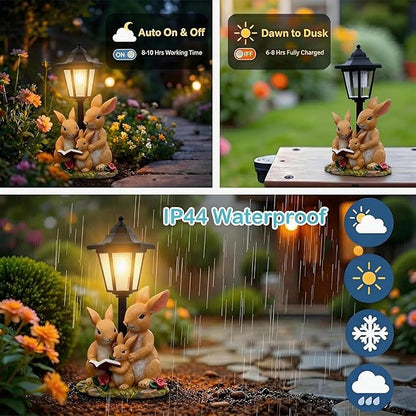 Garden Outdoor Decor Solar Statues Gifts Lights Yard Bunny Family Figurine Waterproof Resin Patio Pathway Lawn Ornament