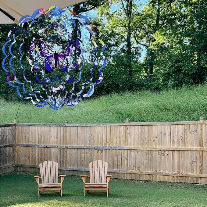 Metal Wind Spinners Outdoor Hanging Wind Spinner for Yard and Garden Decor for Outside,12In 3D Stainless Steel Butterfly Wind Chime Gifts of Christmas for Women Mom
