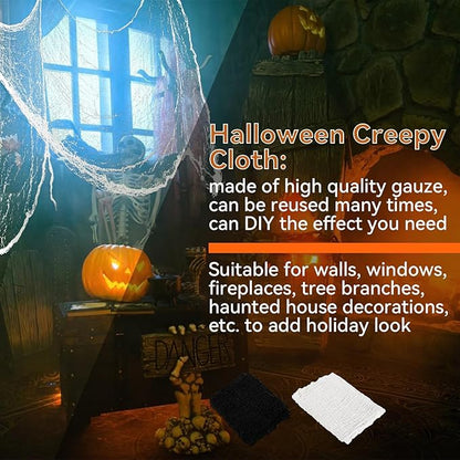 MAQIHAN 5Pcs Halloween Creepy Cloth - 30×72inch Halloween Decorations Outdoor Indoor Clearance,Creepy Spooky Cloth Decor Black Gauze Props for Escape Room,Bar,Haunted House,Garden(3Black + 2White)