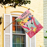 AVOIN colorlife Flamingo Hello Summer House Flag 28x40 Inch Double Sided, Welcome Seasonal Holiday Burlap Yard Outdoor Decoration