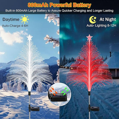 MRHEPHAESTUS Solar Christmas Decorations, 6 Pack 38.5 Inch 7 Color Changing Jellyfish Lights with 5 Layer Optical Fiber Solar Flower Lights for Outdoor Xmas Yard Garden Pathway Decor