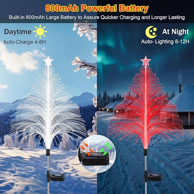 MRHEPHAESTUS Solar Christmas Decorations, 2 Pack 38.5 Inch 7 Color Changing Jellyfish Lights with 5 Layer Optical Fiber Solar Flower Lights for Outdoor Xmas Yard Garden Pathway Decor