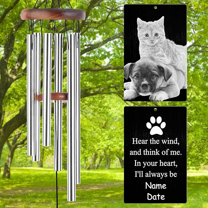 Personalized Wind Chimes Memorial Engraved Gift,Custom Sympathy Wind Chime for Loss of Loved One,Customized Mother Father Dog Pet Family Remembrance Bereavement Gifts