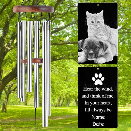Personalized Wind Chimes Memorial Engraved Gift,Custom Sympathy Wind Chime for Loss of Loved One,Customized Mother Father Dog Pet Family Remembrance Bereavement Gifts