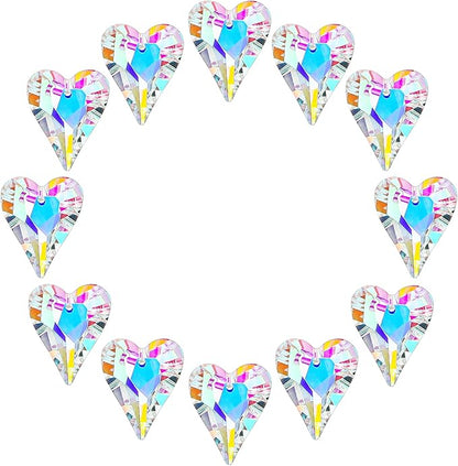 12pcs AB Coating Crystal Heart Prism Suncatcher, Heart Prisms Rainbow Maker, Window Sun Catcher Crystals Hanging Pendant for Garden Home Wedding Christmas Decor(27mm)