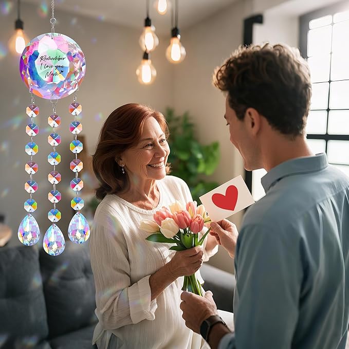 Heartfelt Gifts for Mom Anniversary Mothers Day Birthdays-Remember I Love You Mom Crystal Suncatcher, Elegant Home Decor for Mom's Living Room Bedroom Office Garden, Mother's Day Best Gifts (Mother)