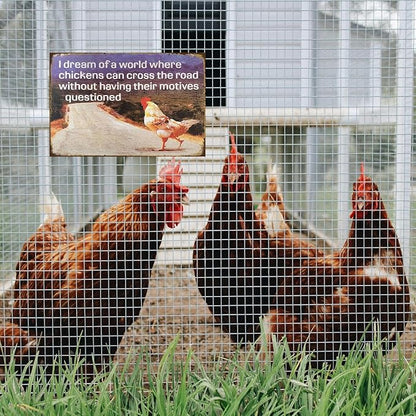 Chicken-Sign Metal-Sign Wall-Art Décor-Yard, Chickens Cross the Road, Farm Plaque Garden Sign Outdoor Coop Décor for Home Fence 8 X 12 Inches