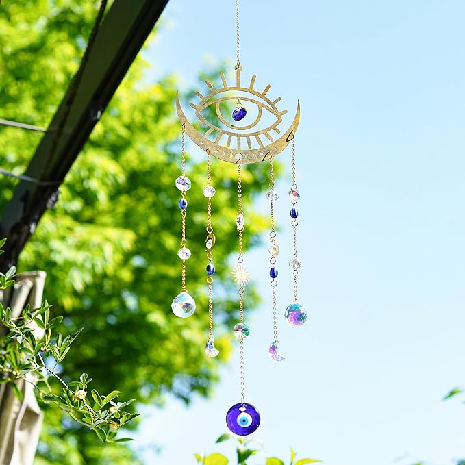 H&D HYALINE & DORA Crystal Suncatcher Evil Eye Sun Catchers for Windows Hanging Indoor Outdoor Home Decor Prism Rainbow Maker
