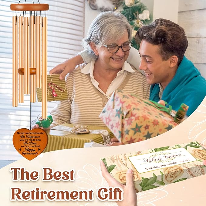 Retirement Gifts for Women, 36" Retirement Wind Chime for Women Men, Happy Retirement for Friends Teachers Nurse Boss Colleague Female, Going Away Gifts, 36" Garden Decorations for Outside