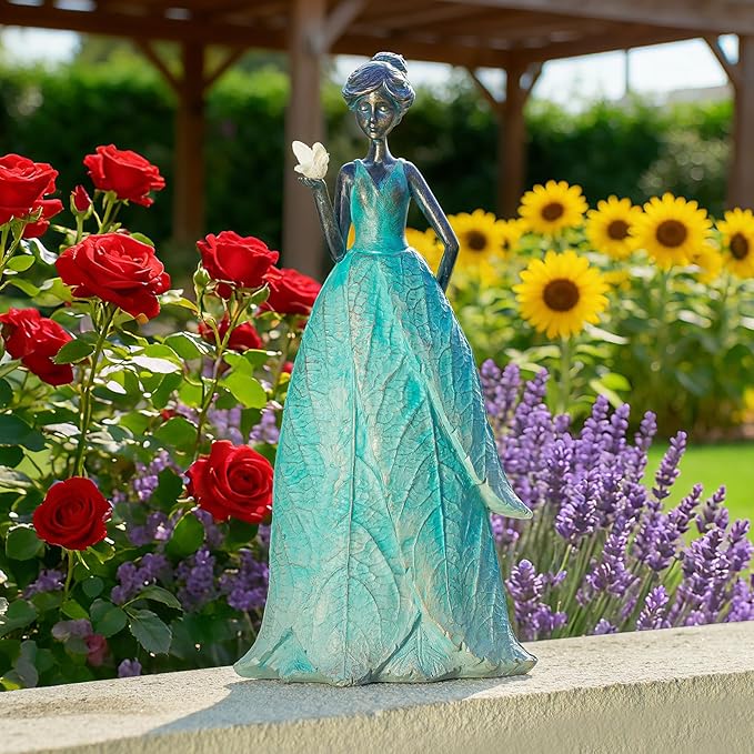 VChymm Solar Fairy Statue Collection Home Decoration 12.9 in - Leaf Angel Girls Resin Home Garden Decor for Outside or Inside Rustic Fairy Garden Outdoor Yard Figurines Gifts for Women