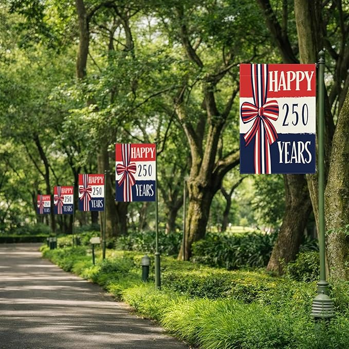250 Years America Anniversary Garden Flag, Double-sided HAPPY 250 YEARS Patriotic 4th of July Yard Sign for Outdoor Independence Day Decoration