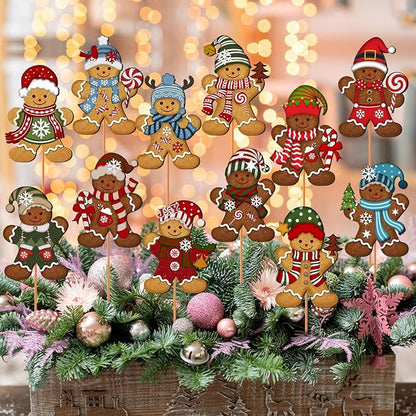 Zonon 12pcs Winter Garden Decorations Winter Snowflake Metal Planter Stakes for Patio Lawn Planter Pot Xmas Nutcracker Gingerbread Yard Stake Signs Outdoor Lawn Decor Party Favor(Gingerbread)