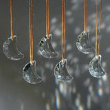 Set of 6 Crystal Glass Hanging Ornaments Clear Faceted Crystal Moon Prisms Ornaments for Window Home Car Wedding Party Decor