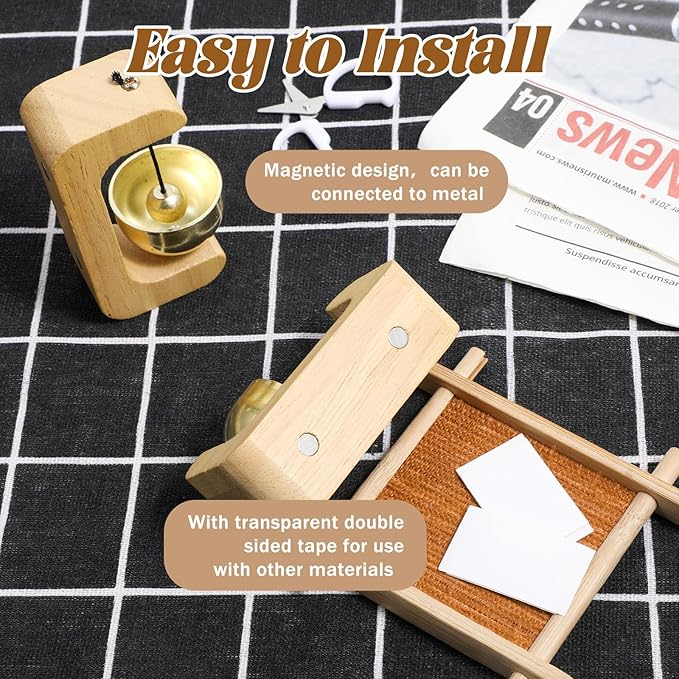 2 Pack C Shape Shopkeeper Bell for Door Opening Magnetic Wooden Door Chime Bell Wind Chime Doorbell Decoration Housewarming Gift for Restaurant Refrigerator Room Garden