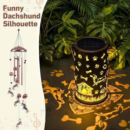 Retisee Dachshund Dog Design Solar Wind Chimes Outdoor Metal Dachshund Gifts Solar Light Windchimes Outside Indoors Christmas Decoration Birthday Gift for Home Lawn Porch Patio Garden Yard