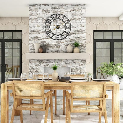 Exact Large Outdoor Clock, 30 Inch Patio Decorative Wall Clock Silent Non Ticking Battery Operated, Modern Black Metal Clock for Pool Area, Living Room, Farmhouse, Kitchen