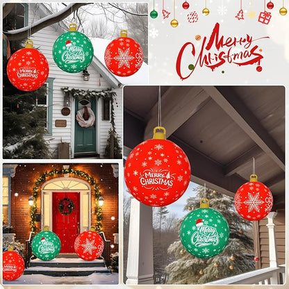 Flasoo 3 Pack Giant Christmas Ornaments, 24 Inch Inflatable Ornaments Balls Outdoor for Christmas Decorations, Giant Outdoor Jingle Bells for Front Door Yard Tree Hanging Decoration