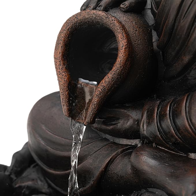 Glitzhome Buddha Statues 21" H, Zen Style Outdoor Buddha Fountian with LED Light & Pump, Outdoor Floor Freestanding Fountain Meditative Garden Buddha Sculptures & Statues for Garden Porch Lawn Decor