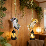 Set of 2 Solar Hanging Statue, Outdoor Resin Black White Cat & Golden Retriever Dog Figurine with LED Lights, Animal Ornament for Garden, Fence, Porch, Patio, Yard Decor