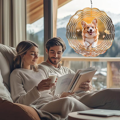 Pet Dog Wind Spinners Outdoor, Hanging Wind Spinner for Garden Decoration, 8 inch 3D Stainless Steel Metal Wind Sculpture for Indoor/Outdoor Decor