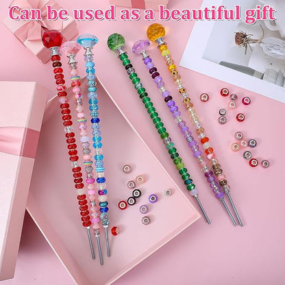 218Pcs Fairy Wands Kit, DIY Fairy Wand Beaded Garden Stake Kit, Garden Stake Decorative Outdoor Beadable Items, with 200 pcs Sparkling Crystal Beads, 6 Crystal Stopper Top, 6 Threaded Rod and Nuts