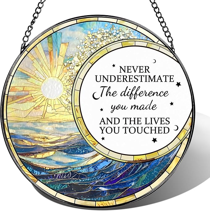 Thank You Gifts, Stained Glass Suncatcher Ornament, Window Hanging, Going Away/Goodbye, Appreciation, Retirement Gifts for Women, Men, Coworker, Boss, Friend | Retirement Party Decorations - Style C