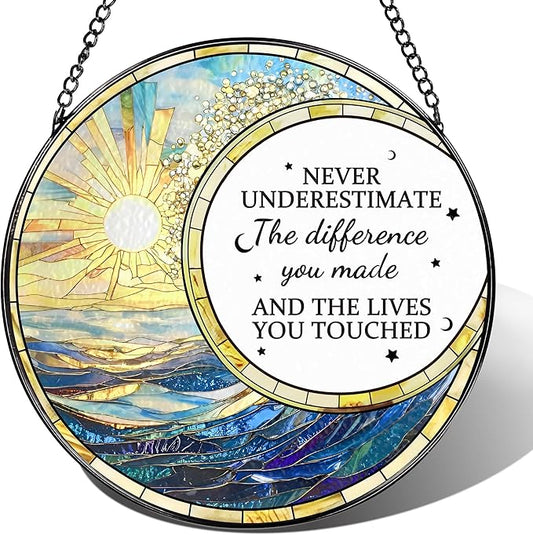 Thank You Gifts, Stained Glass Suncatcher Ornament, Window Hanging, Going Away/Goodbye, Appreciation, Retirement Gifts for Women, Men, Coworker, Boss, Friend | Retirement Party Decorations - Style C