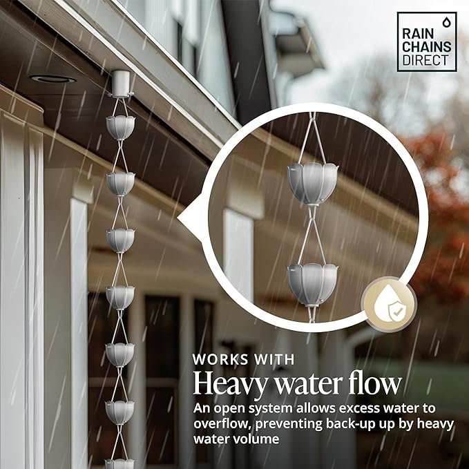 Rain Chains Direct Orchid Rain Chain, 8.5 Feet Length, Aluminum, Gray, Functional and Decorative Replacement for Gutter Downspouts