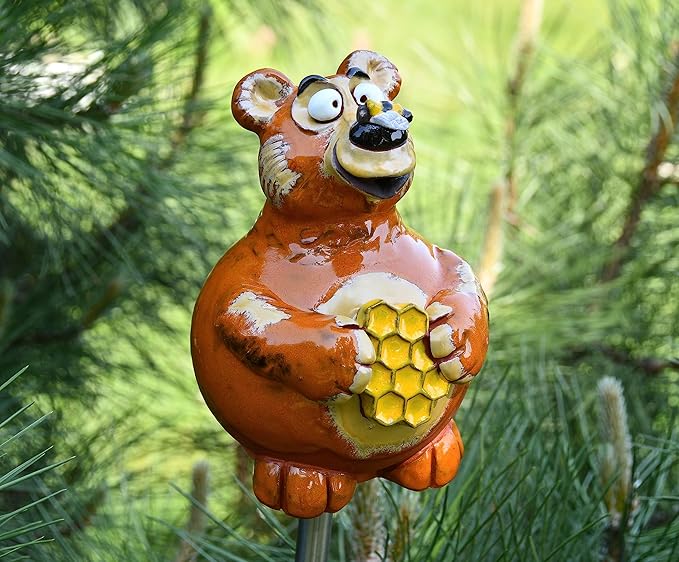 Ceramic Decoration for Garden and Yard | Outdoor Ornament with Stake | Bear | GKR70
