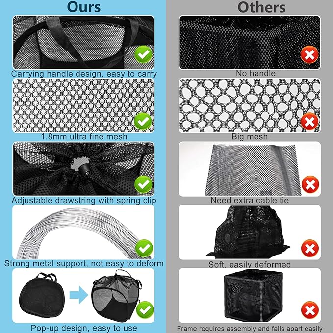 2Pcs Pop Up Pond Filter Bag 10inch Stainless Steel Wire Water Pump Barrier Box Cover Anti-Clogging Metal Frame Foldable Pump Mesh Basket with 2 Handles for Waterfall Swimming Pool Outdoor Fish Pond