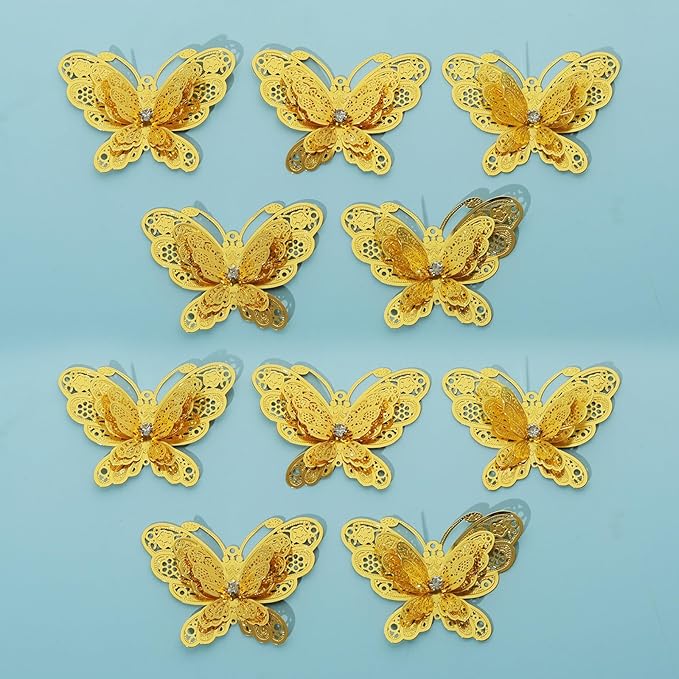 10pcs Gold Butterfly Metal Hanging Suncatcher Parts Window Pendant DIY Ornament Hand-Crafts Gifts