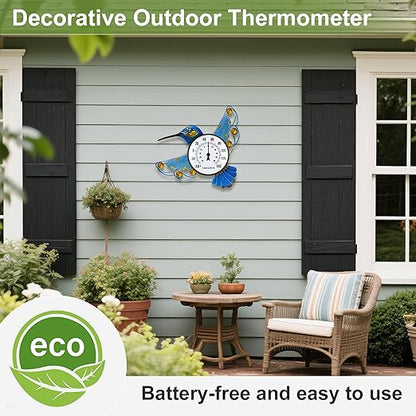 Indoor Outdoor Thermometer, Hummingbird Wall-Mounted Outdoor Thermometers Waterproof Decorative for Patio, Garden, Yard, Room, Large Number Easy to Read No Batteries Required