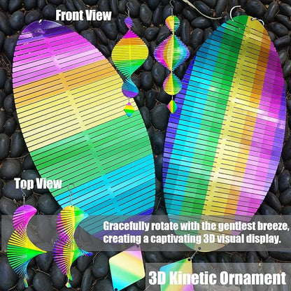 2pcs in Set Gradient Rainbow Helix Metal Wind Spinners for Yard and Garden,12 Inch 3D Stainless Steel Hanging Kinetic Yard Art Wind Sculpture Decor Outdoor Indoor (Cold Pattern)