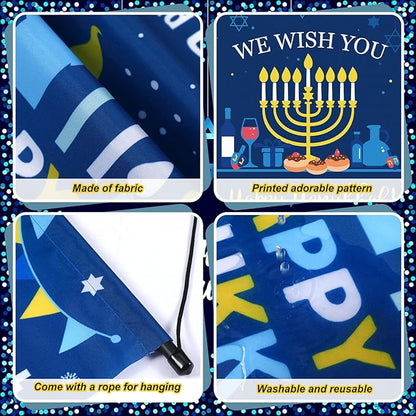 Tegeme 3 Pcs Hanukkah Door Sign Flag Chanukah Blue White Door Hanging Banner Menorah Star of David Menorah Wall Decoration for Hanukkah Party Supplies Outdoor Indoor Decoration