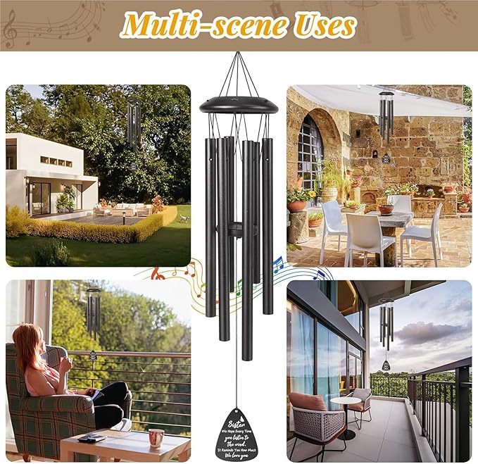 Gifts for Sister, 25''Wind Chimes Black, Birthday Gift for Sisters, Thanksgiving, for Sisters，Soul Sister Gifts Ideas for Women