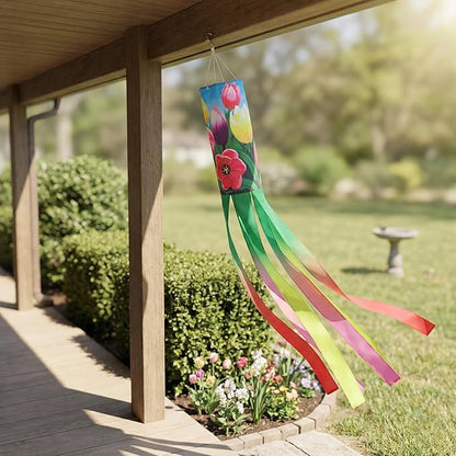 Madrona Brands Spring Tulip Flowers Windsock for Outside 48 Inch | Durable Outdoor Decorative Hanging Wind Sock Flag | Yard, Garden, Patio