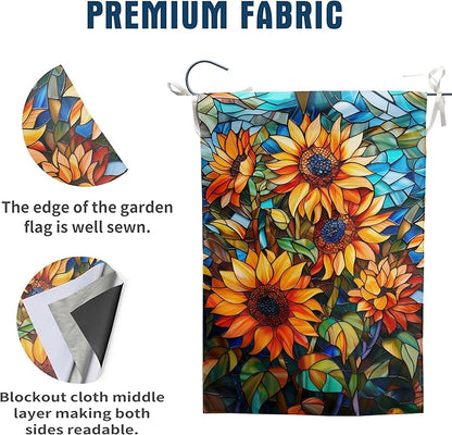Fall Sunflower Garden Flag Autumn House Flags 28x40 Double Sided Large Thanksgiving Outdoor Flag for Outside Stained Glass Floral Yard Flags Fall Porch Lawn Flags Decorative