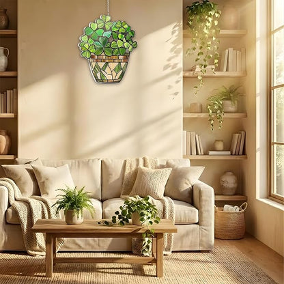 Shamrock Acrylic Suncatcher, Boho Suncatchers for Window Hanging Ornament, Stained Glass Effect Art Garden Decor for St Patrick's Day, Gifts for Mother's Day, Mom, Grandma, Wife, Women, Nana