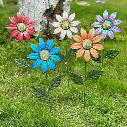 5Pcs Outdoor Metal Flowers for Outside - Decorative Garden Stakes with Sunflower Design, Spring Yard Art Decor for Lawn Porch Patio Fence | Metal Garden Decor Stakes.