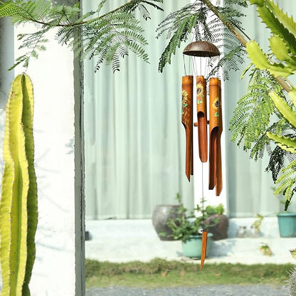 Afirst Bamboo Wind Chimes, 38" Sunflower Wooden Windchimes with Coconut Crown Valentine's Day Gift Handcrafted Memorial Sympathy Gift for Garden, Patio, Home or Outdoor Decor