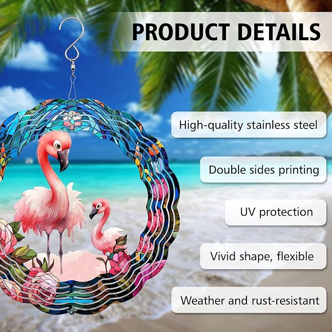 Mother Baby Flamingo Wind Spinner, Mother Baby Flamingo Wind Spinner Hanging for Yard and Garden, Unique Gift Wind Spinner, 3D Hanging Wind Spinner Outdoor