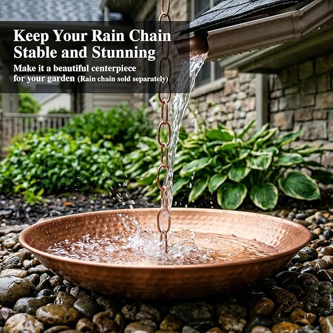 Rain Chain Basin, Anchoring Basin for Rain Chain, Metal Bowl for Rain Chain Downspout Gutters, Rain Basin for Outdoor Garden, Lawn & Patio Water Feature, 11 Inches Diameter, Gold