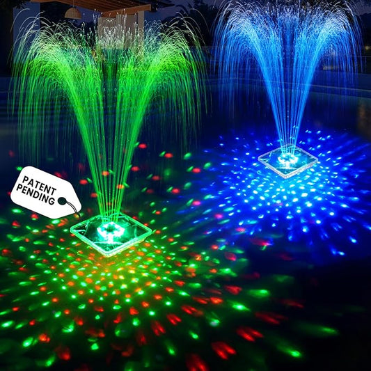 Upgraded Solar Pool Fountain with Lights,9.5'' Large Solar Floating Pool Fountain with Anchor, Above Ground Pool Water Fountains Pump,Swimming Pool Fountains for Inground Pool Blue-1PC