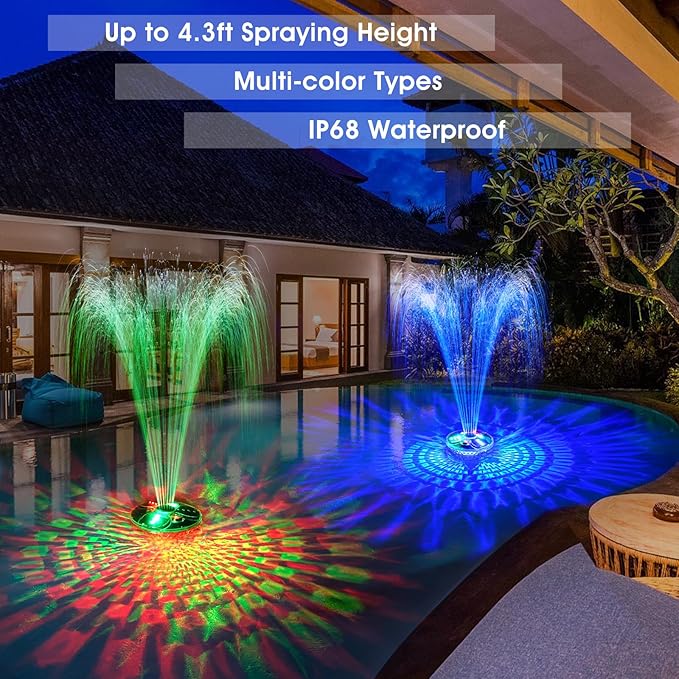 ChlorStar Pool Fountain with Remote,Floating Pool Fountain with Lights Show,Above Ground Pool Water Fountains Pump with Anchor, Floating Swimming Pool Fountains for Inground Pool,Pond -1PC(White)