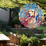 Wind Spinner Mandala 12 inch 3D Stainless Steel Laser Cut Metal Art Geometric Pattern Hanging Wind Spinner (Dog)