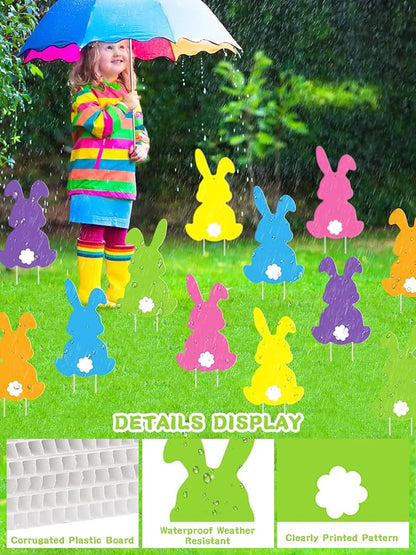 12Pcs Easter Yard Signs Outdoor Decorations Pastel Easter Bunny shaped Yard Signs with Stakes Cute Colorful Bunny Yard Decorations for Garden Lawn Home Party Supplies (12 Pcs Bunnies)