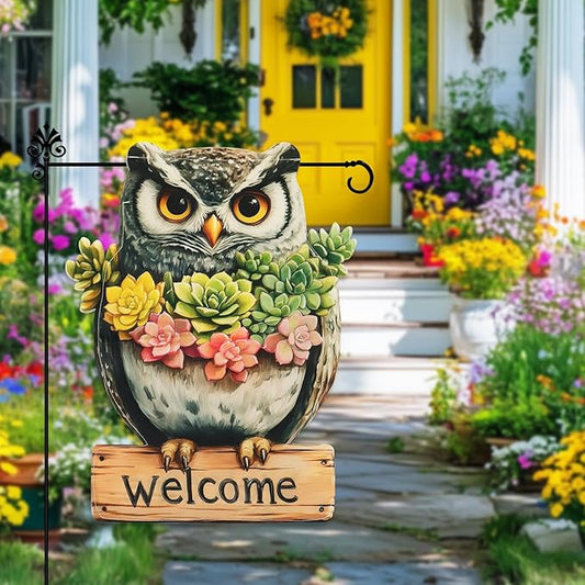 Owl Garden Flags 12x18 Inch Double Sided, Spring Summer Welcome Banner Small Yard Flags for Outside, Farmhouse Front Porch Home Outdoor Seasonal Decor Holiday All Seasons Decoration
