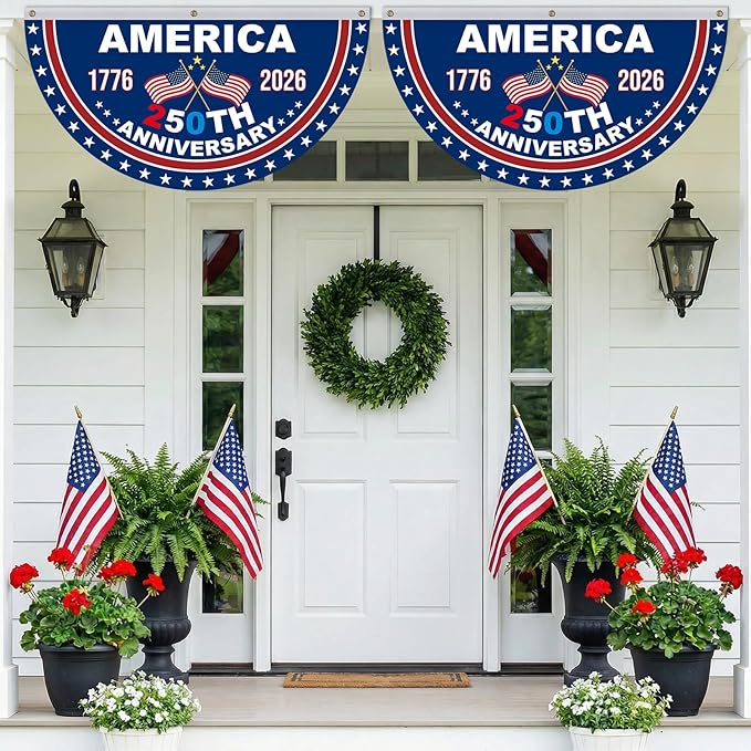 USA 250th Anniversary Flag Bunting, 2 Pcs 2 x 4 FT 1776-2026 250 Years American Patriotic Banner, 4th of July Party Decorations, Indoor Outdoor Hanging Decor, American Independence Decor