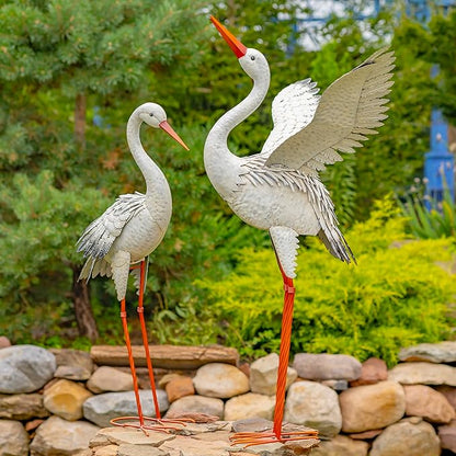 Zaer Ltd. Pair of 2 44.5" Tall Metal Great White Heron Garden Figurines